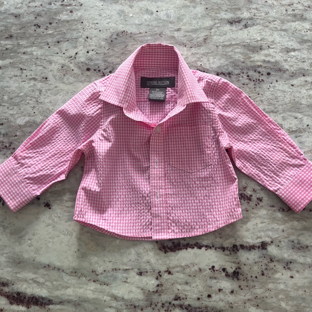 Spring Notion Baby Boys' Long Sleeve pink Gingham Shirt